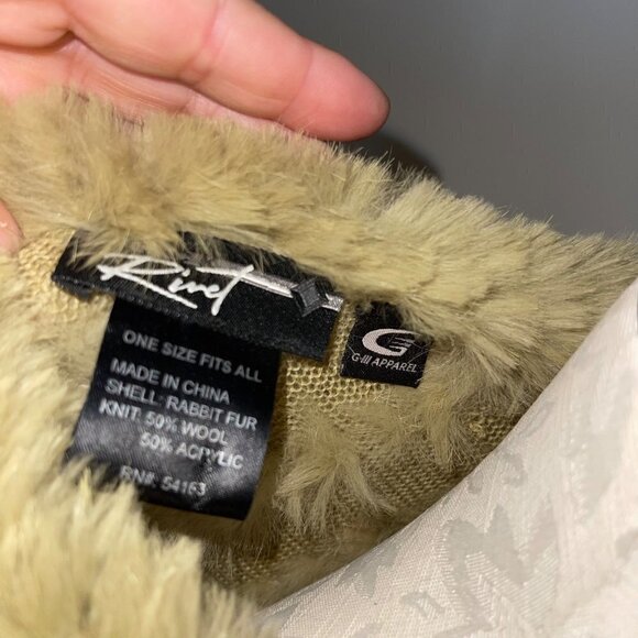 Black Rivet Womens Rabbit Fur Knit Poncho One Size Sage Green Wool Pullover - Picture 4 of 6